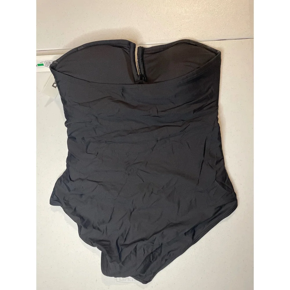 DKNY Women's U-Wire Bandeau One Piece Swimsuit with Tummy Control, L - Picture 4 of 6